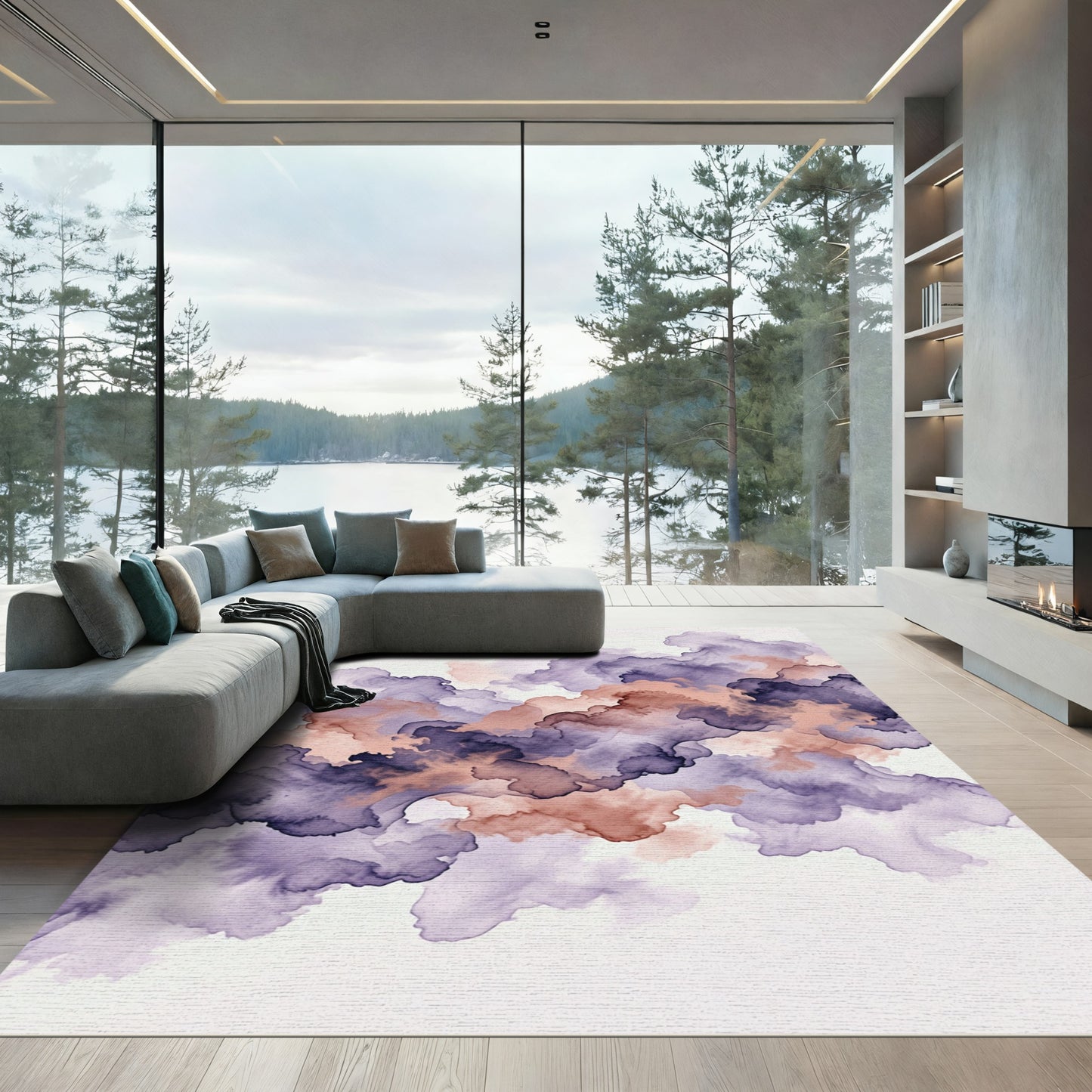 Ethereal Lavender and Peach Smoked Clouds Rug