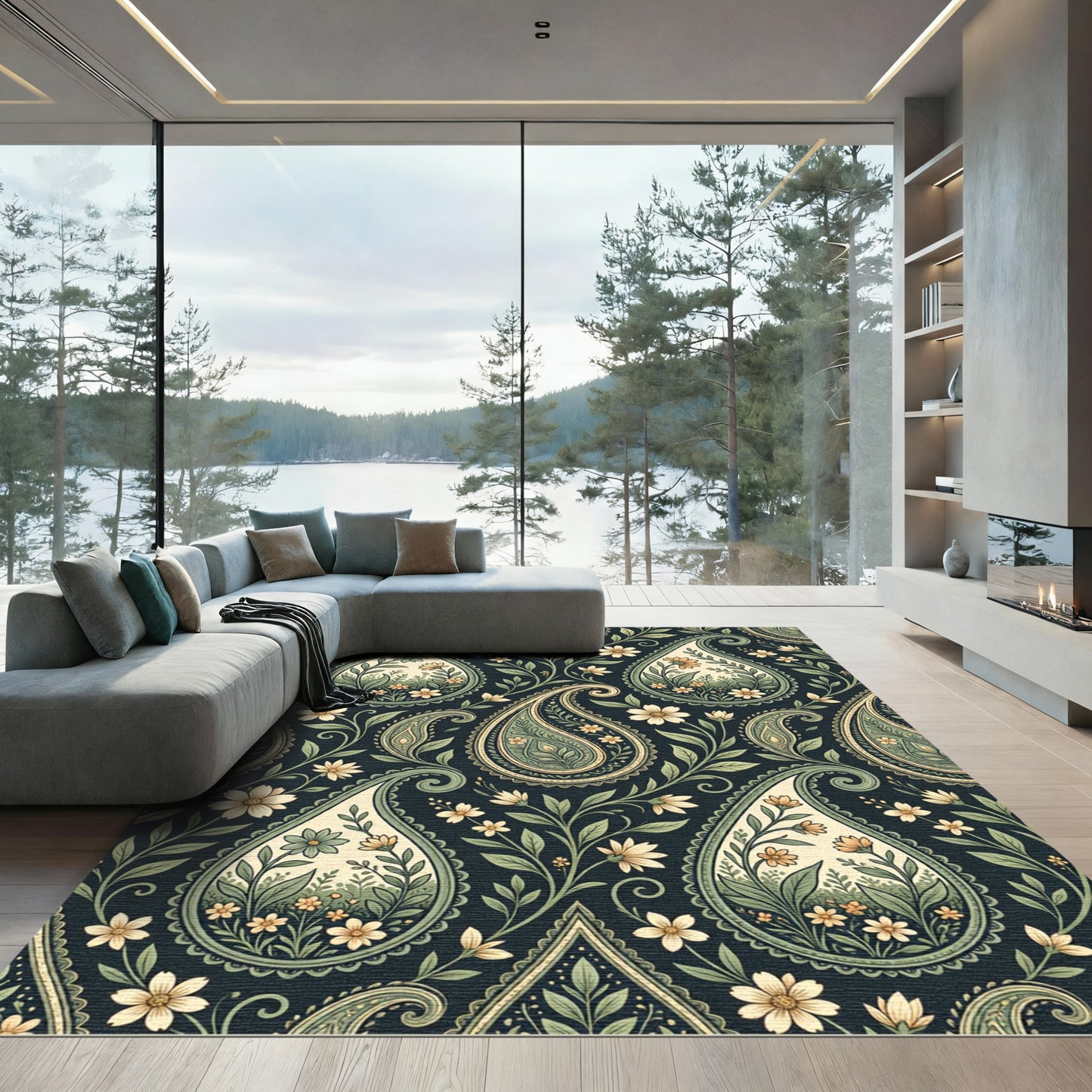 Sage Green Tea Floral Paisley Rug