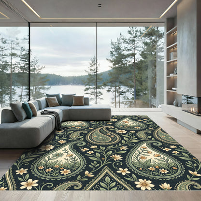 Sage Green Tea Floral Paisley Rug