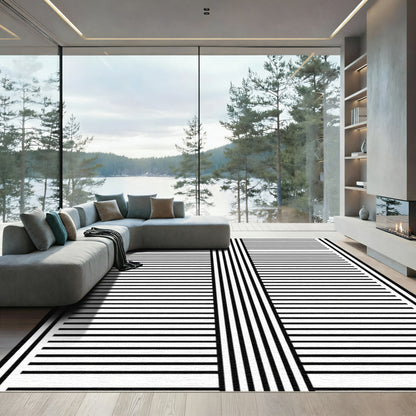 Bold Black White Linear Stripe Rug