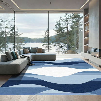 Deep Blue Abstract Wave Layers Rug