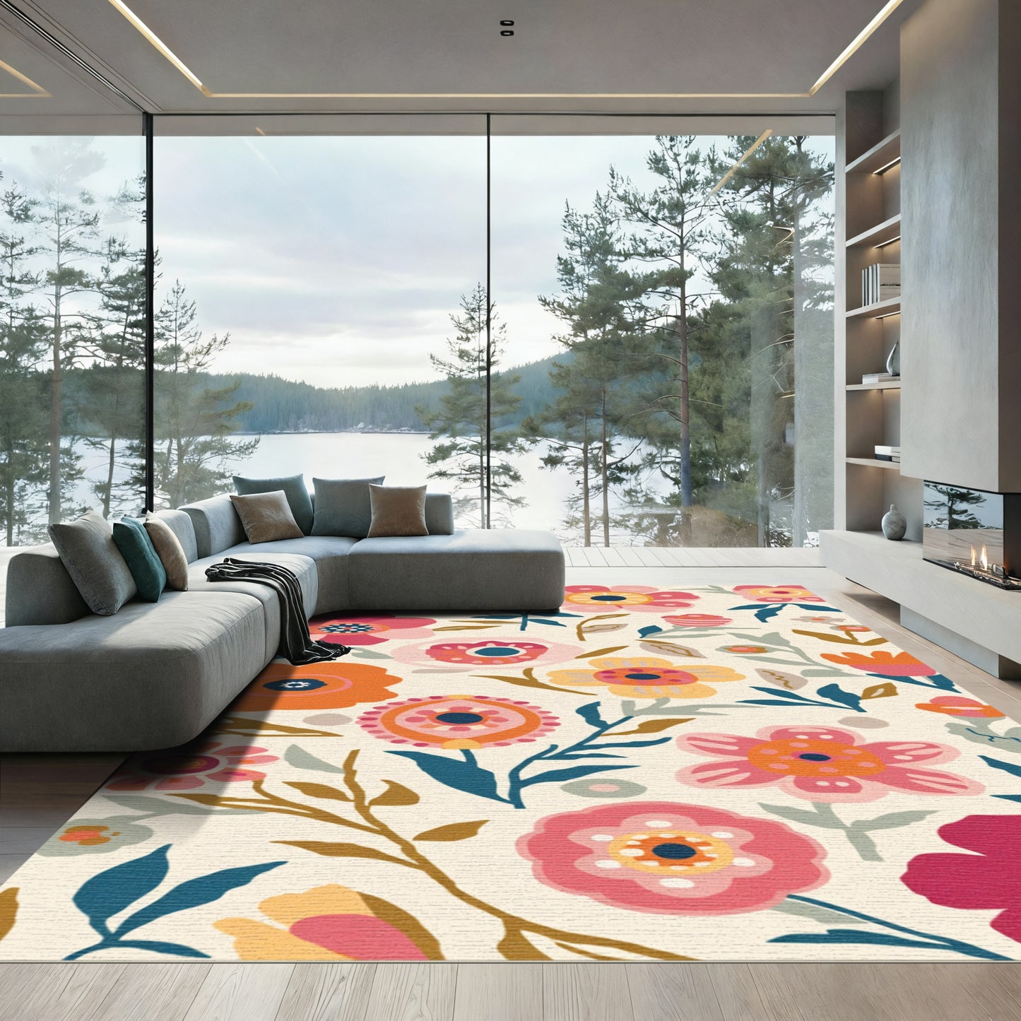 Vibrant Floral Garden With Pink Hues Rug