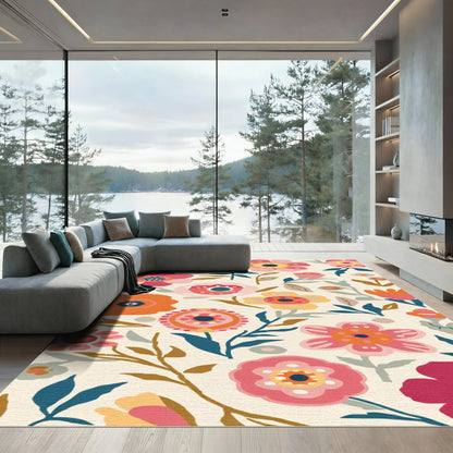 Vibrant Floral Garden With Pink Hues Rug
