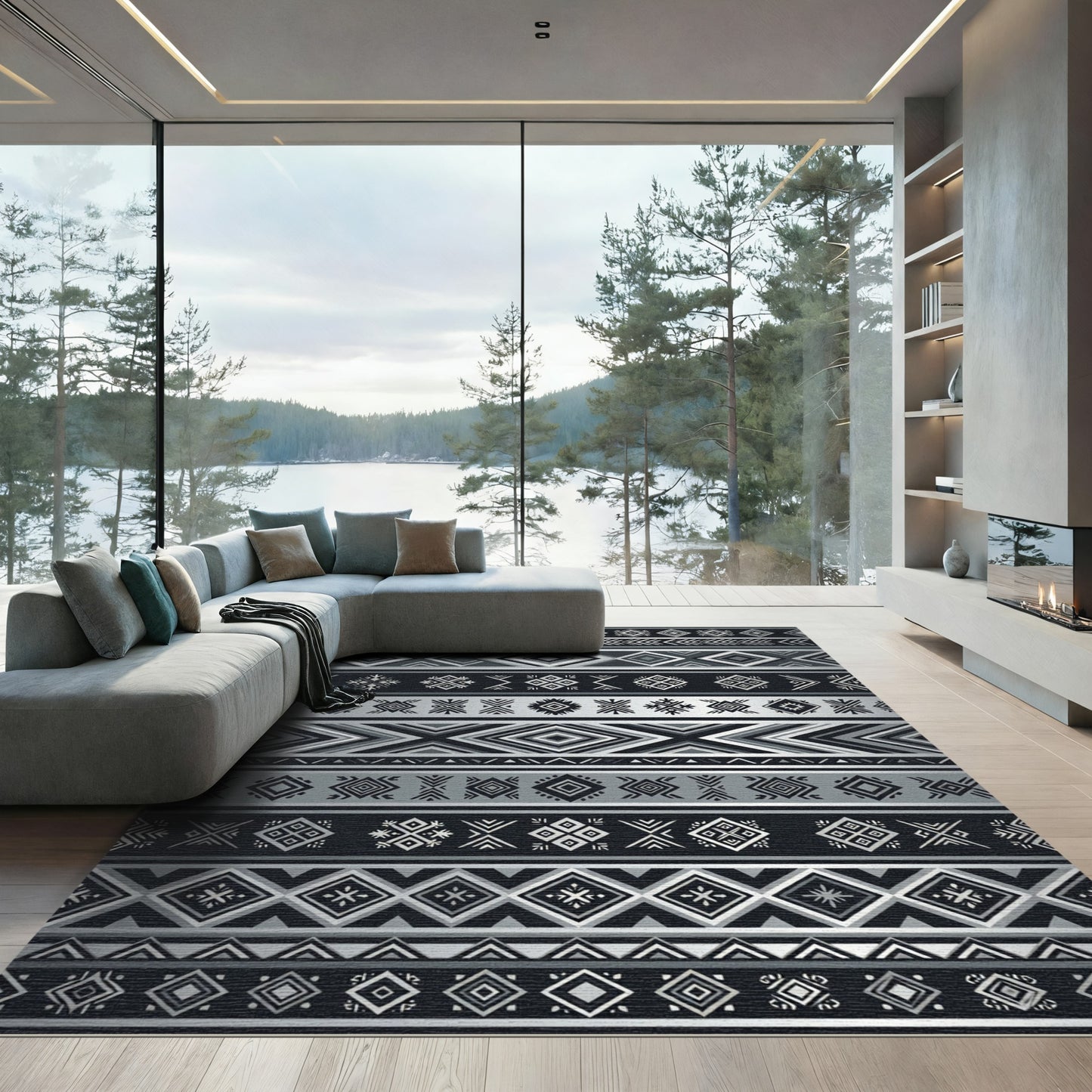 Tribal Diamond Geometric Stripes Rug