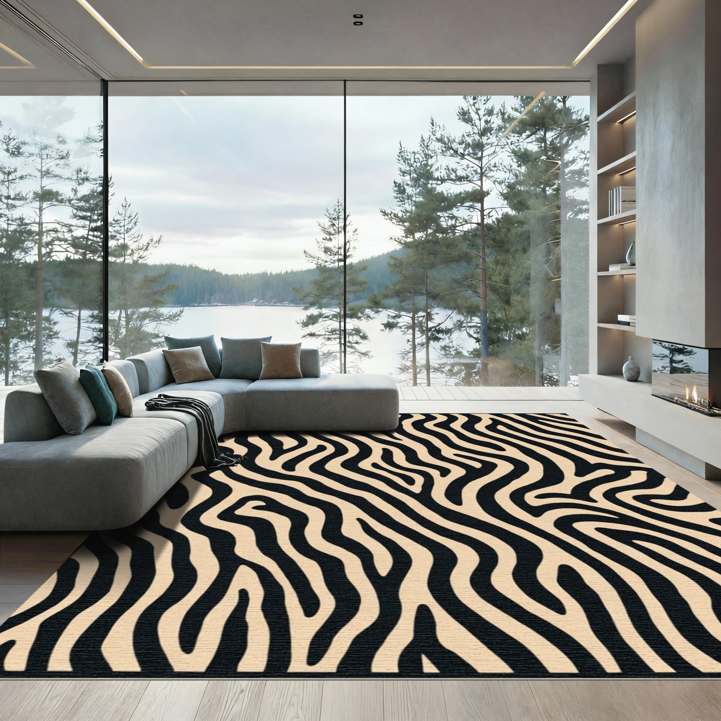 Bold Black Cream Animal Print Rug