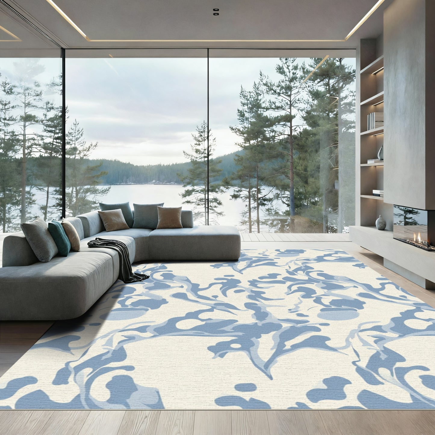 Abstract Blue Organic Flow Rug
