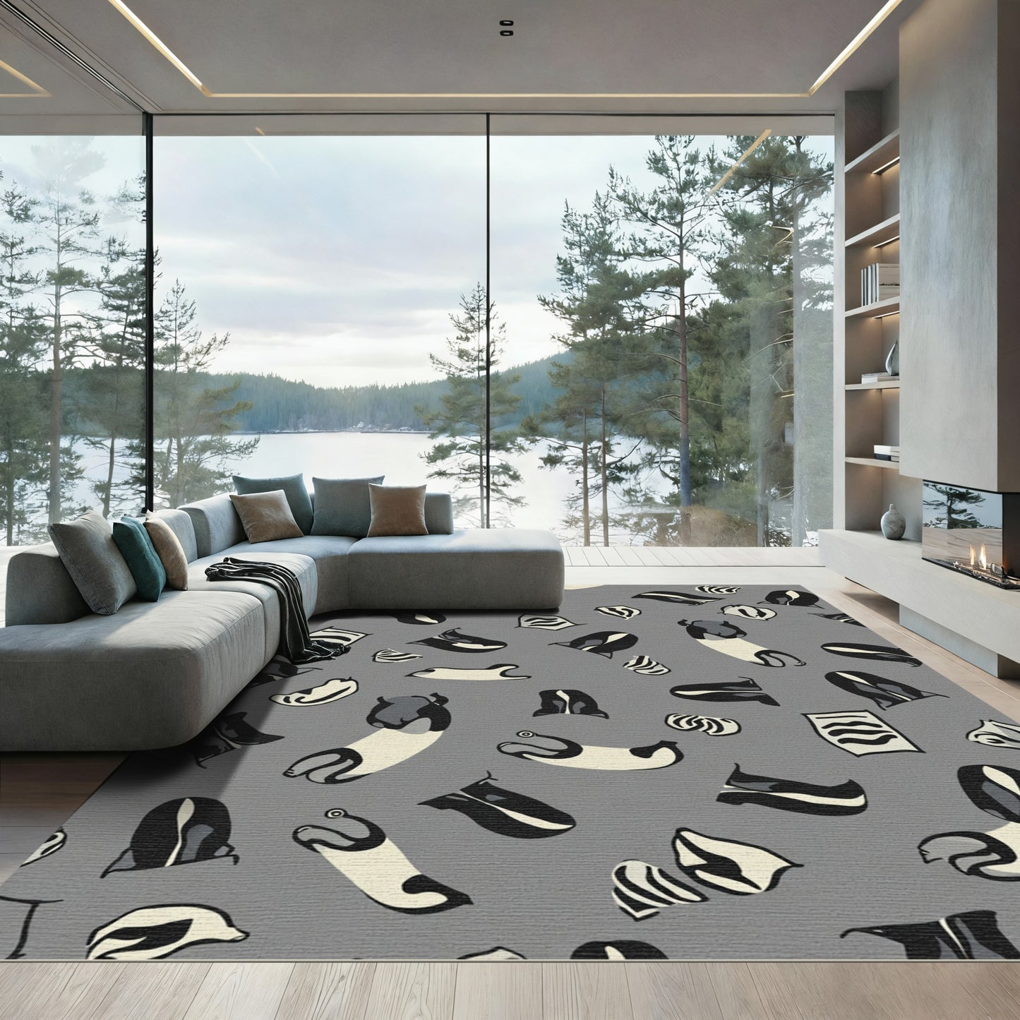 Whimsical Black Stripe Animal Rug