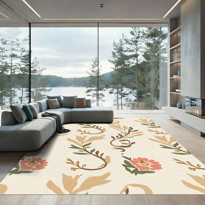 Terracotta Pink Floral Botanical Cream Rug