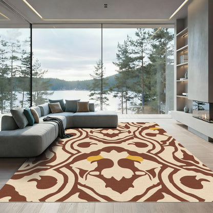 Brown Cream Yellow Central Medallion Rug