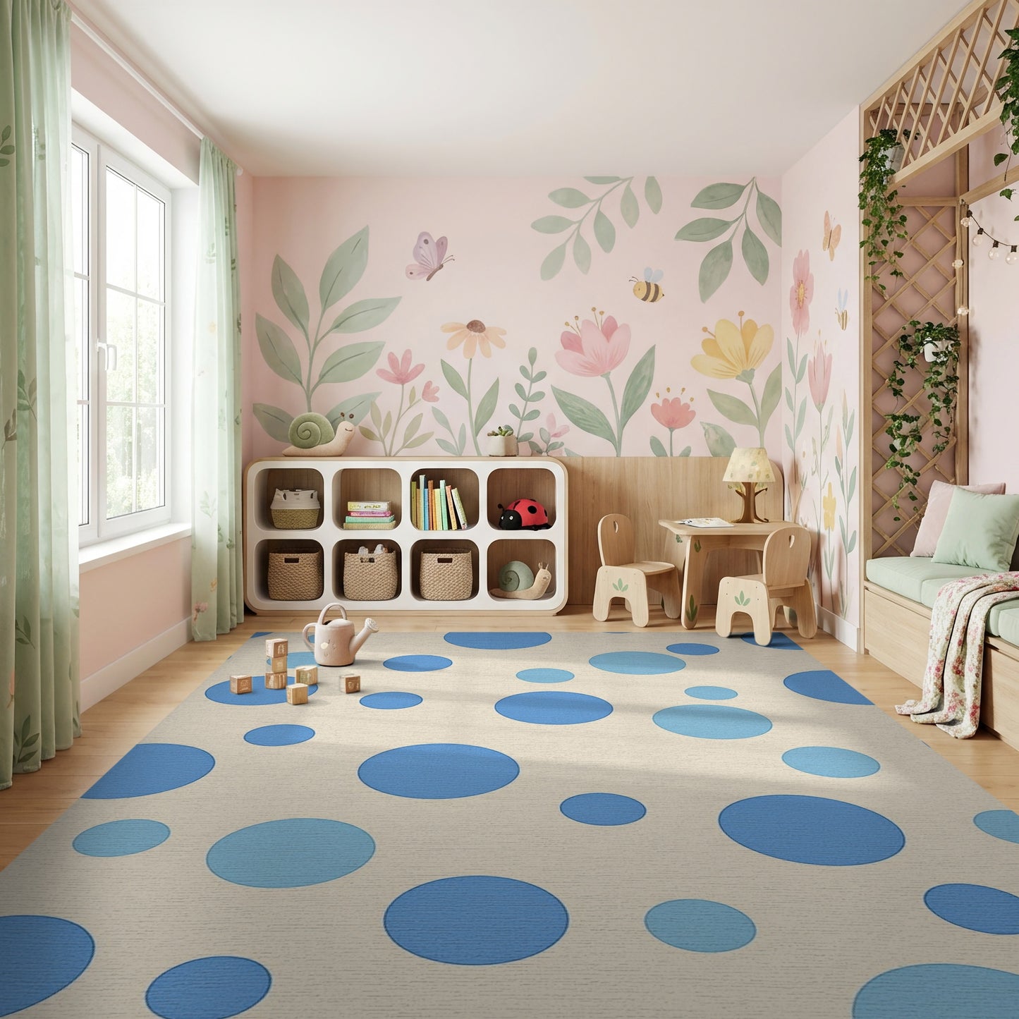 Whimsical Blue Polka Dots Rug