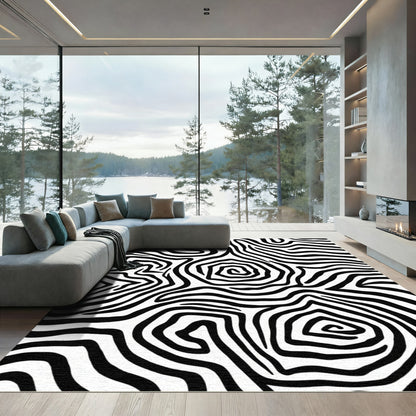 Black White Swirling Animal Print Rug