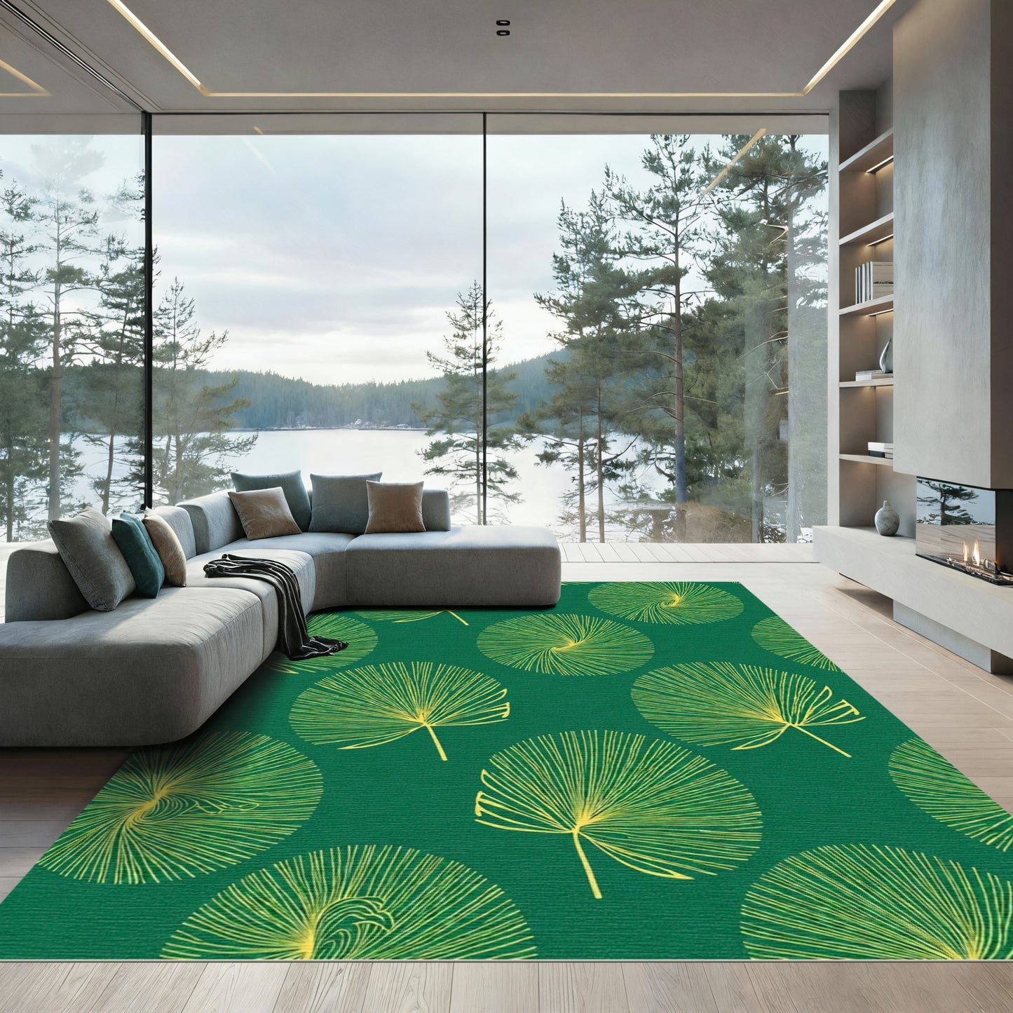 Emerald Green Yellow Palm Leaf Radiance Rug