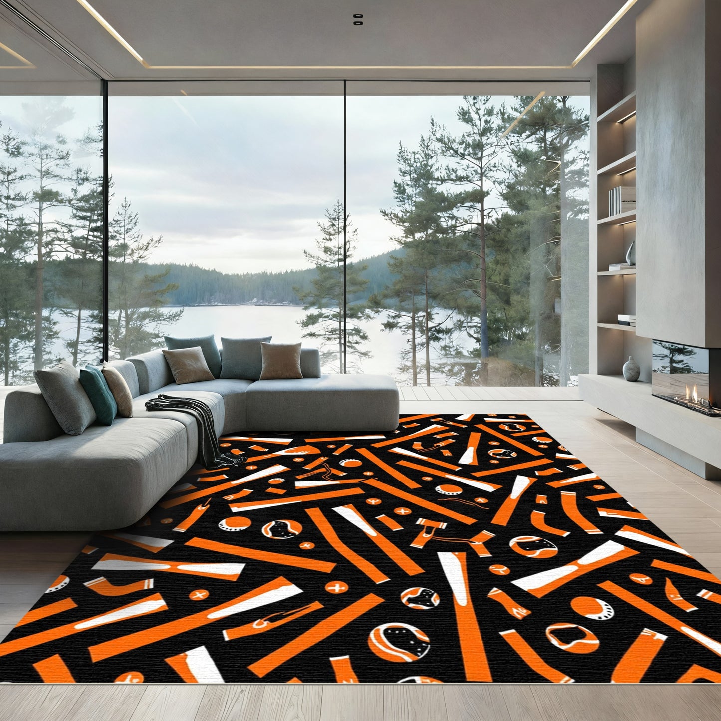 Bold Orange Jagged Geometric Burst Rug