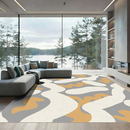 Groovy Cream Orange Abstract Shapes Rug