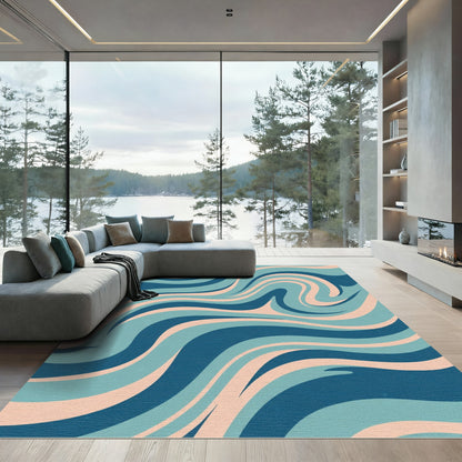 Retro Swirl Blue Peach Wave Rug