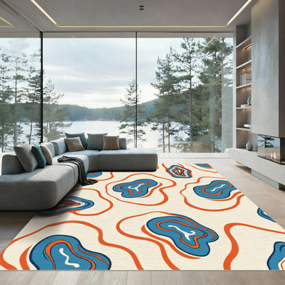 Retro Blue Orange Organic Waves Rug
