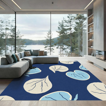 Navy Blue Pastel Leaf Cluster Rug