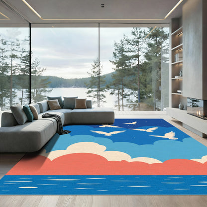 Soaring Birds Over Colorful Clouds Rug