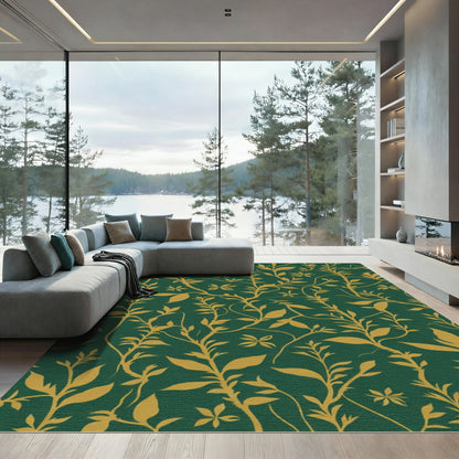 Emerald Gold Botanical Vine Rug