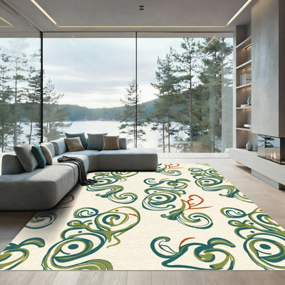 Abstract Teal Green Swirl Art Deco Rug