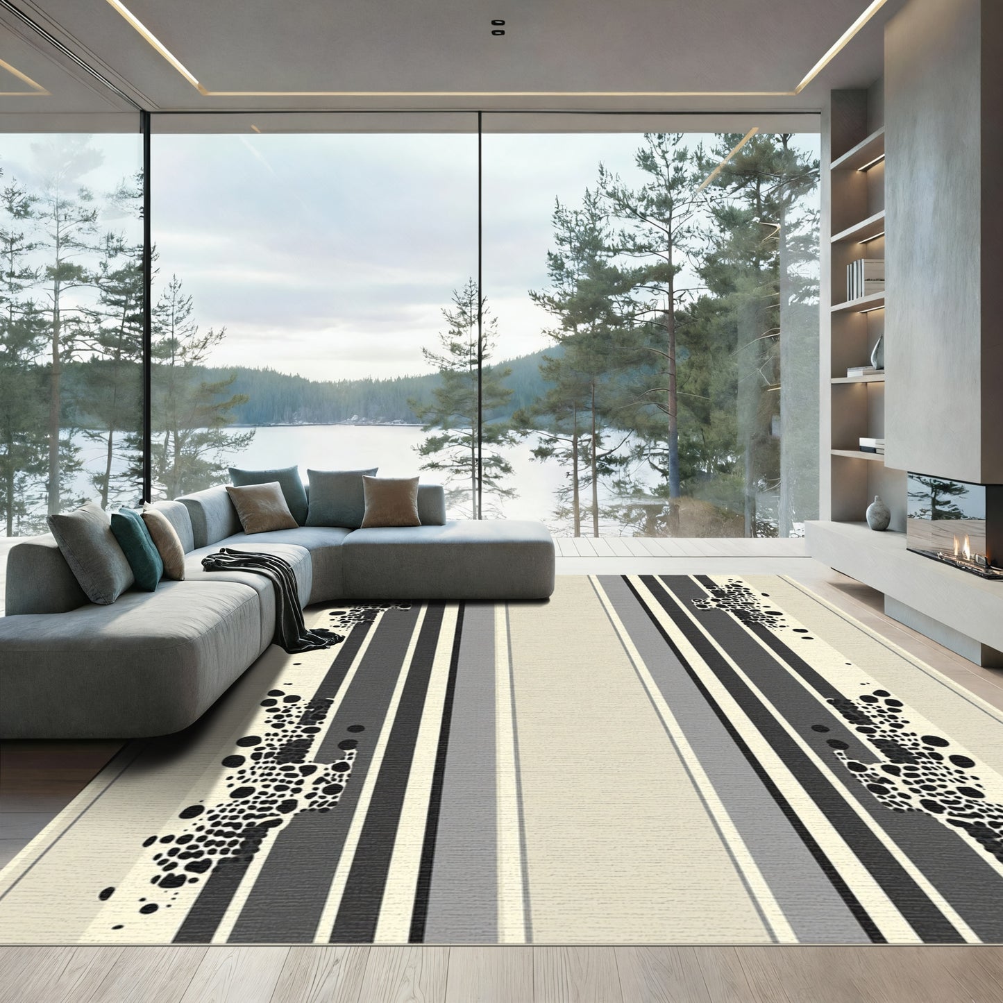 Monochromatic Organic Stripe Contrast Rug