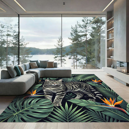 Exotic Jungle Cat Bird of Paradise Rug