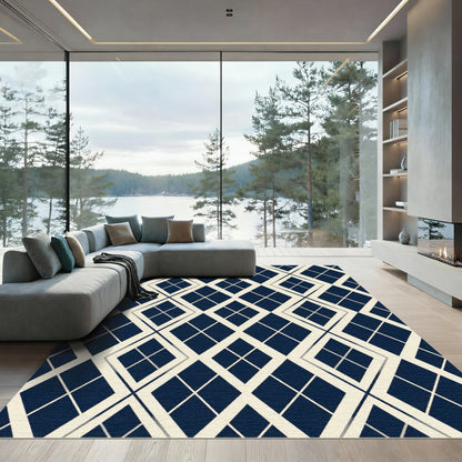 Navy Blue Geometric Argyle Diamond Rug