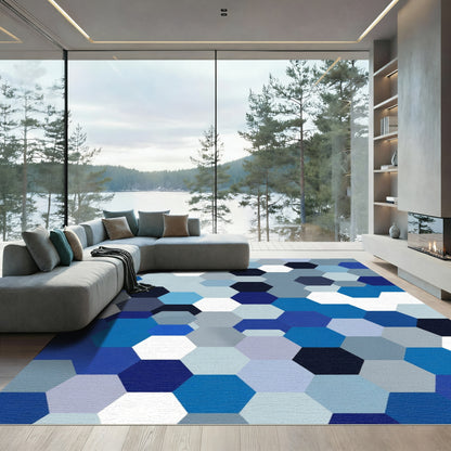 Deep Blue Hexagon Mosaic Rug