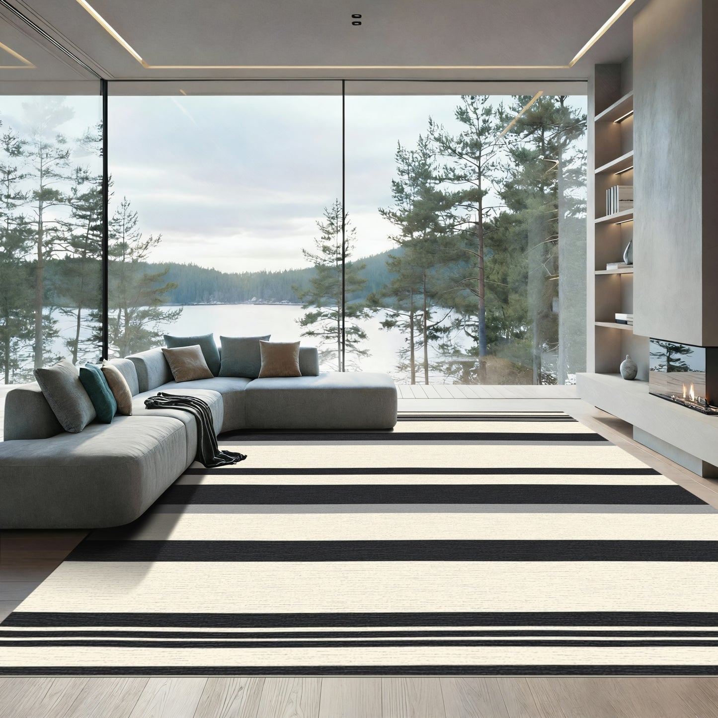 Bold Black White Gray Stripe Rug