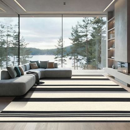 Bold Black White Gray Stripe Rug