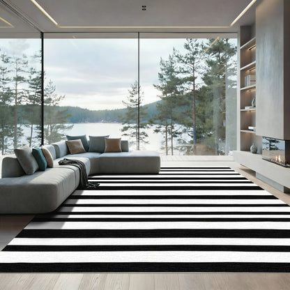 Bold Black White Striped Harmony Rug