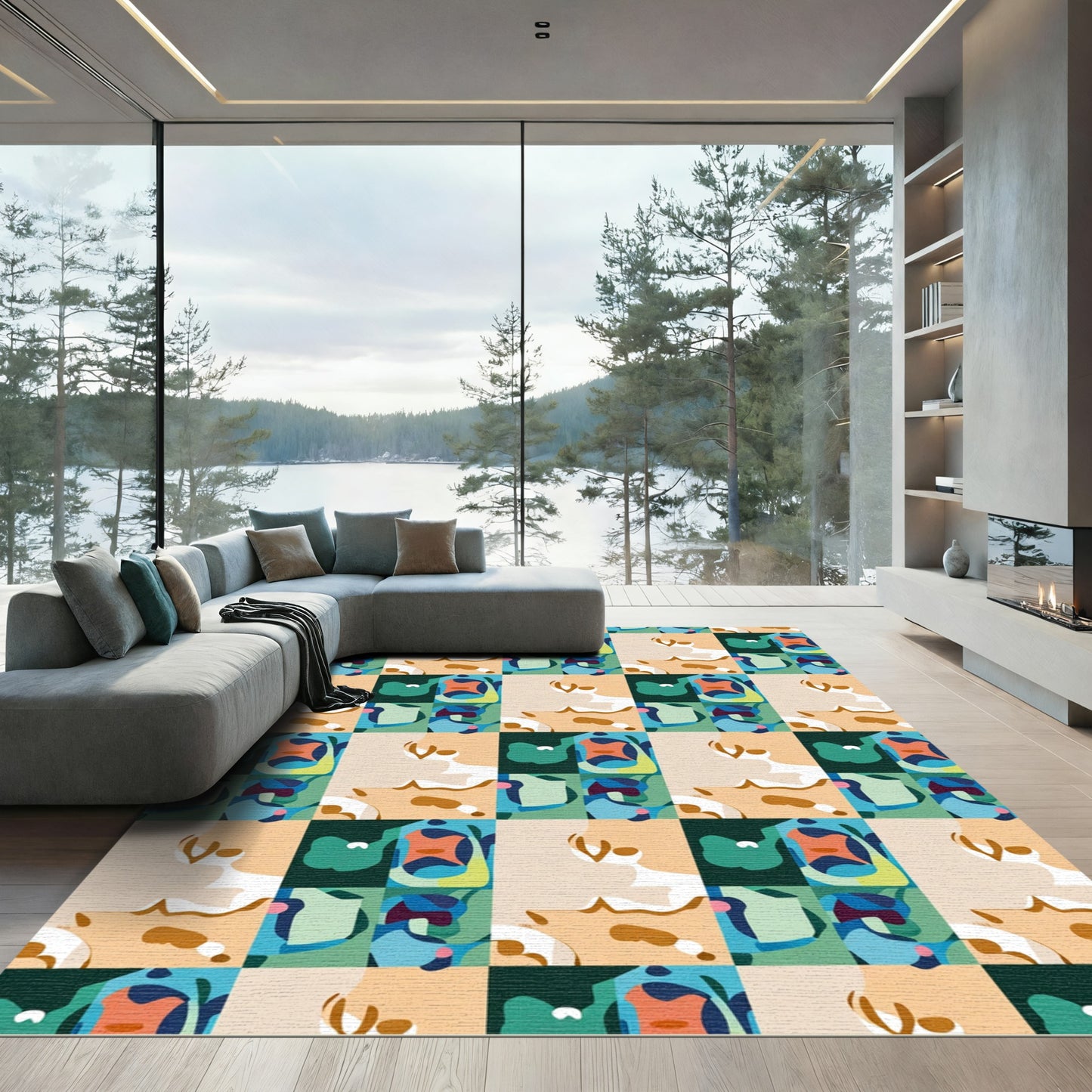 Abstract Patchwork Geo Color Block Rug