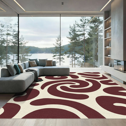 Deep Burgundy Swirl Amorphous Composition Rug