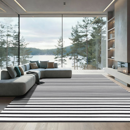 Monochromatic Horizontal Stripe Line Art Rug