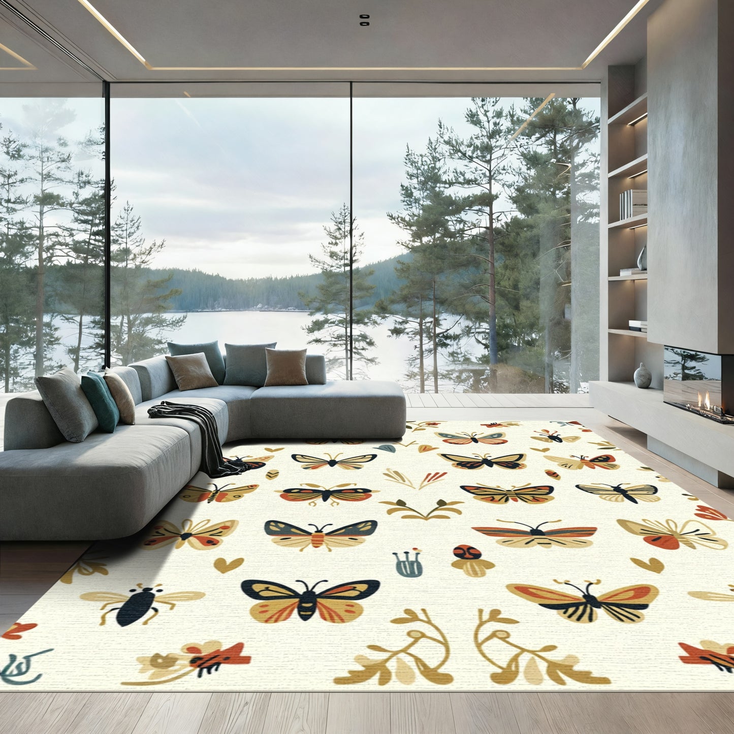 Whimsical Butterfly Flora Garden Textile Rug