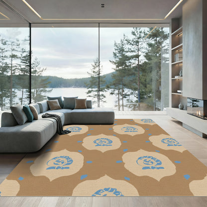 Blue Floral Medallion Tan Rug