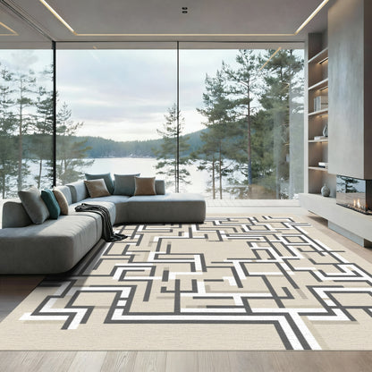 Modern Gray White Intersecting Lines Rug