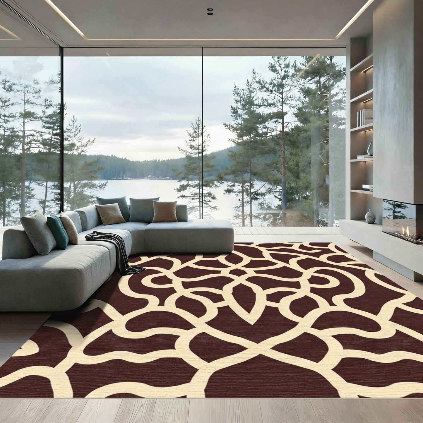 Crimson Cream Intertwined Medallion Rug