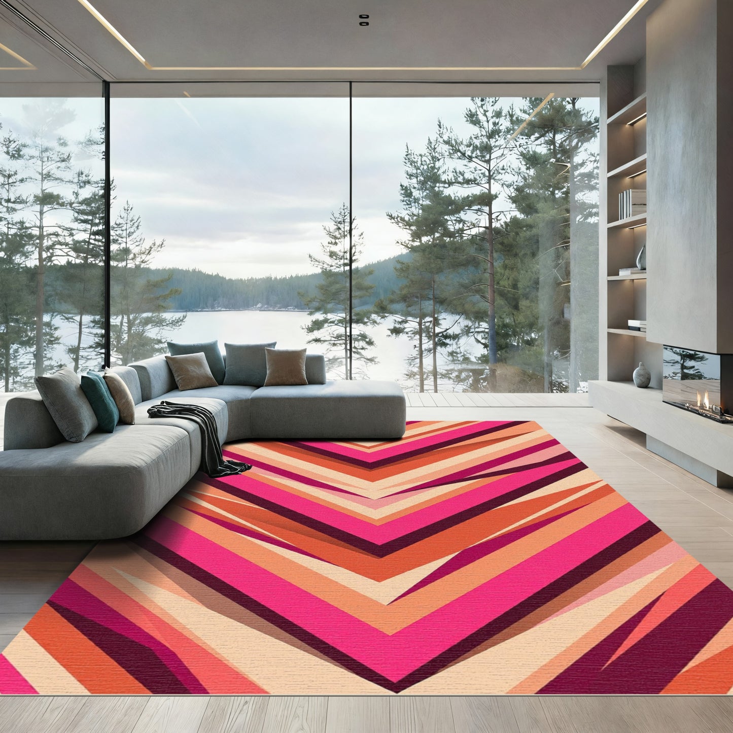Vibrant Magenta and Orange Chevron Stripe Rug
