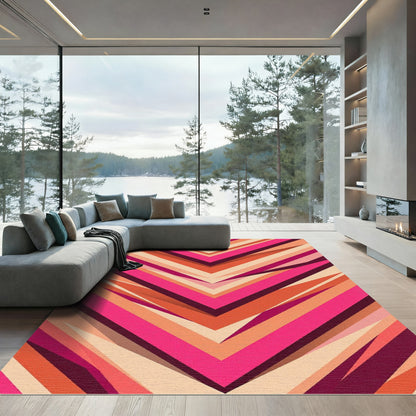 Vibrant Magenta and Orange Chevron Stripe Rug