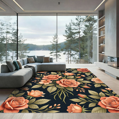 Elegant Peach Rose Bouquet on Black Rug