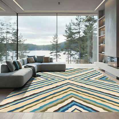 Chevron Blue Cream Earthy Stripe Rug
