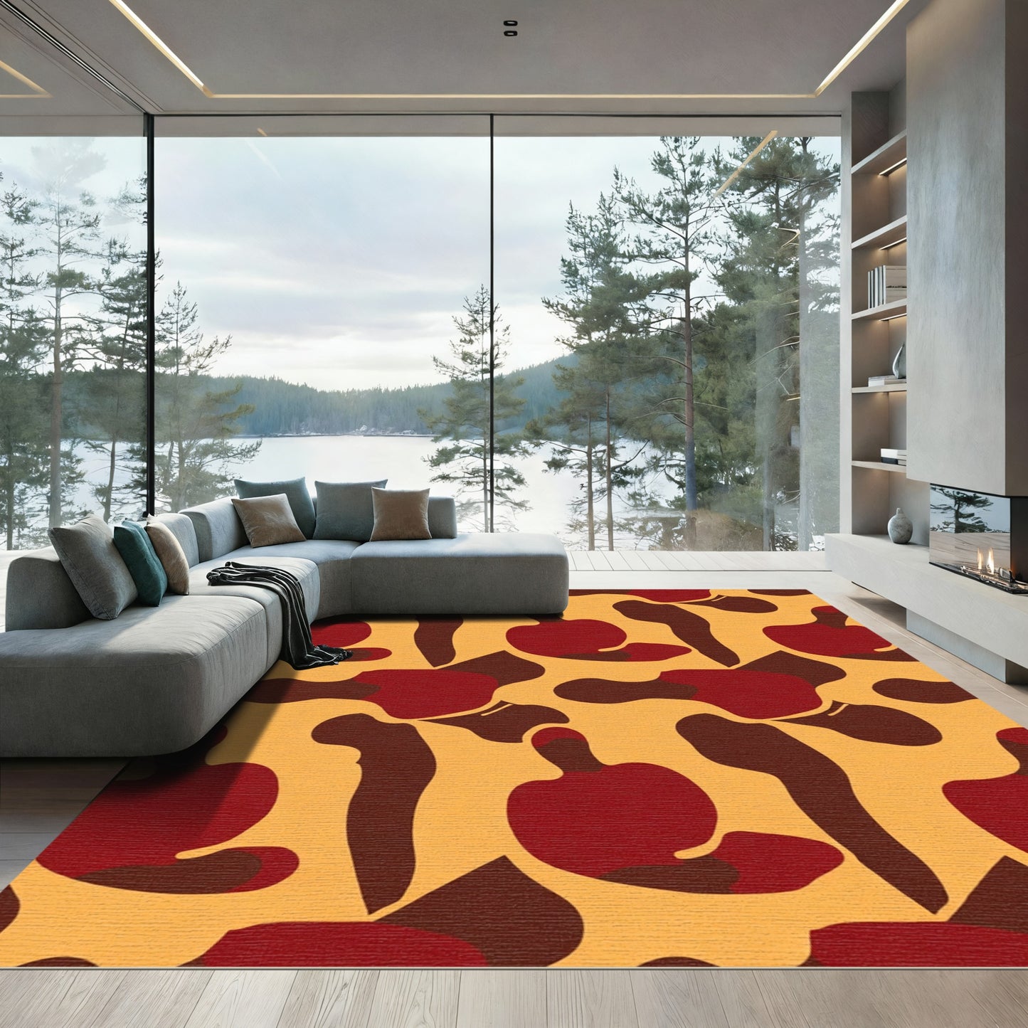 Abstract Red Brown Organic Forms Rug