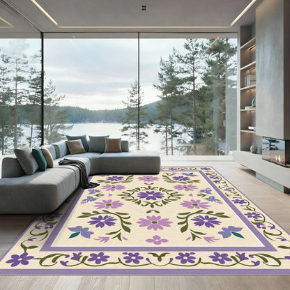 Lilac Purple Floral Medallion Border Rug