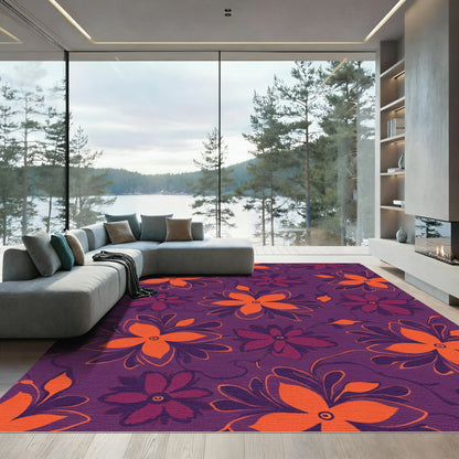 Vibrant Purple Orange Floral Vine Rug