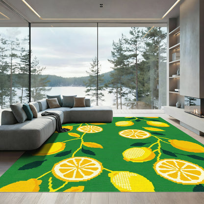 Sunny Yellow Lemon Branch Design Rug