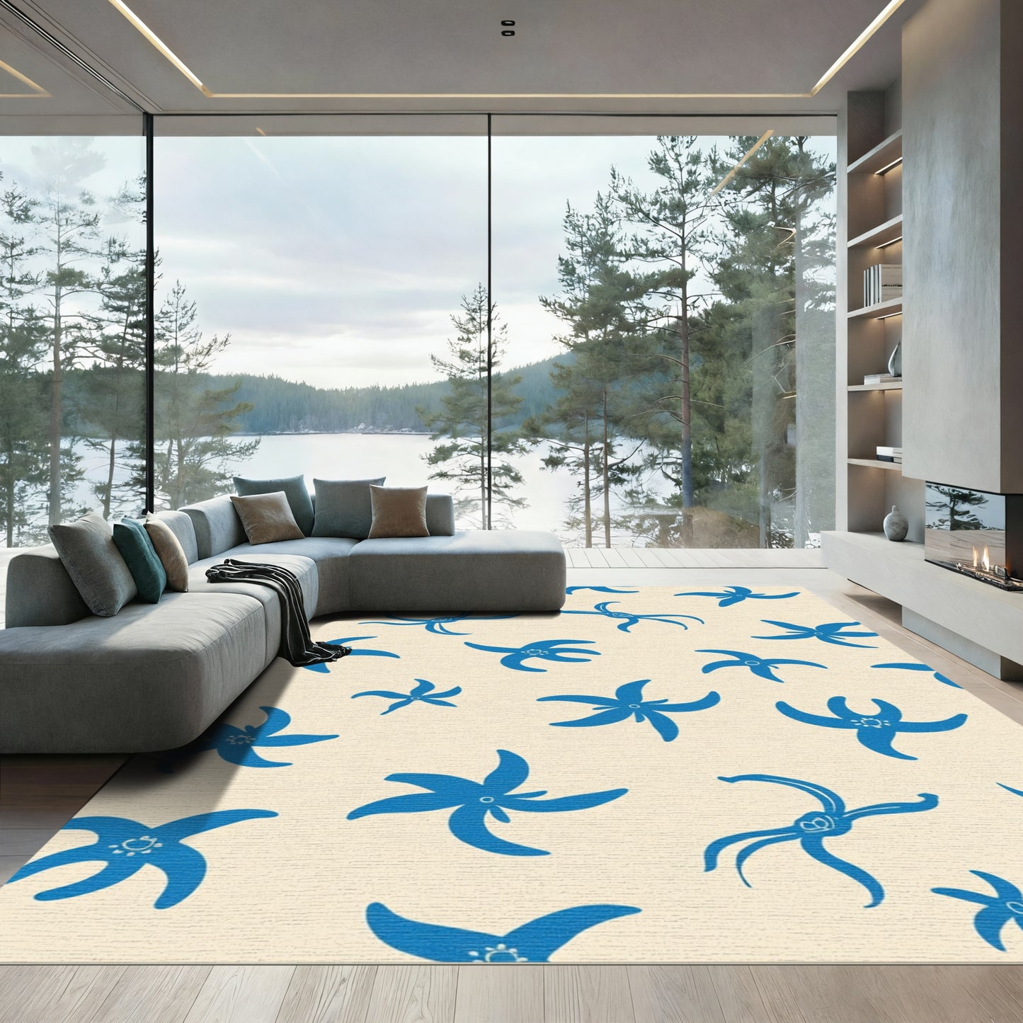 Blue Starfish Cream All-Over Rug
