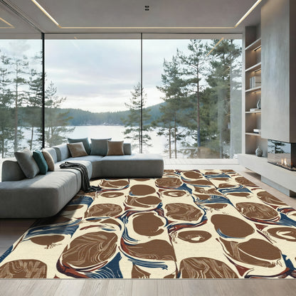 Earthy Brown Blue Organic Shapes Rug