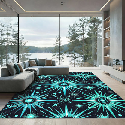Aqua Starburst Atom Pattern Rug