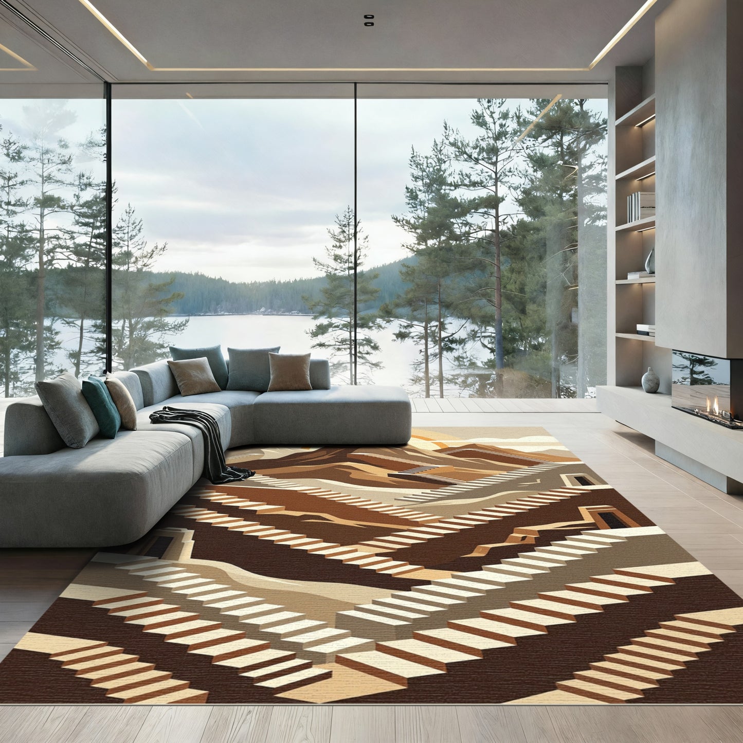 Earthy Tone Geometric Mountain Stairway Rug